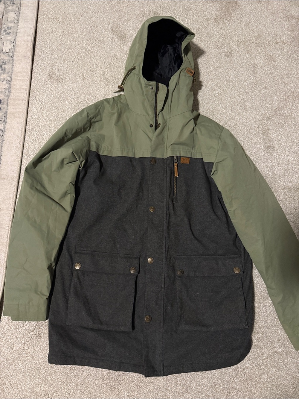 Men's Morrow Two-Tone Olive & Charcoal Hooded snow/ ski Jacket